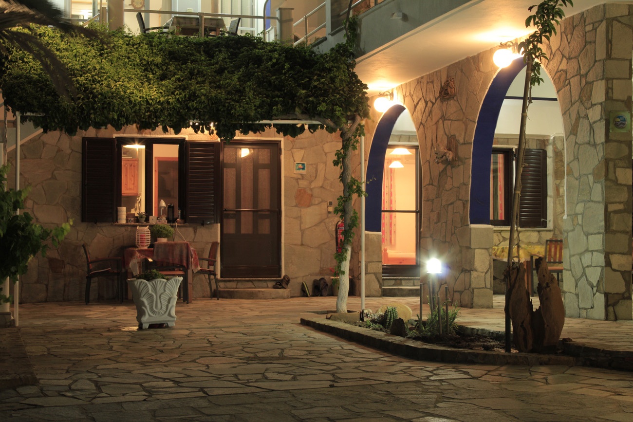 Stone courtyard at night